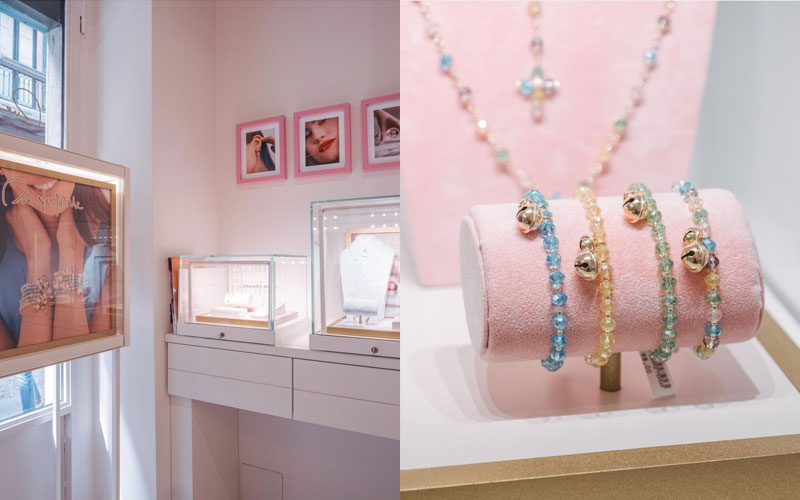 Rue des Mille jewelry on display in the Milan boutique