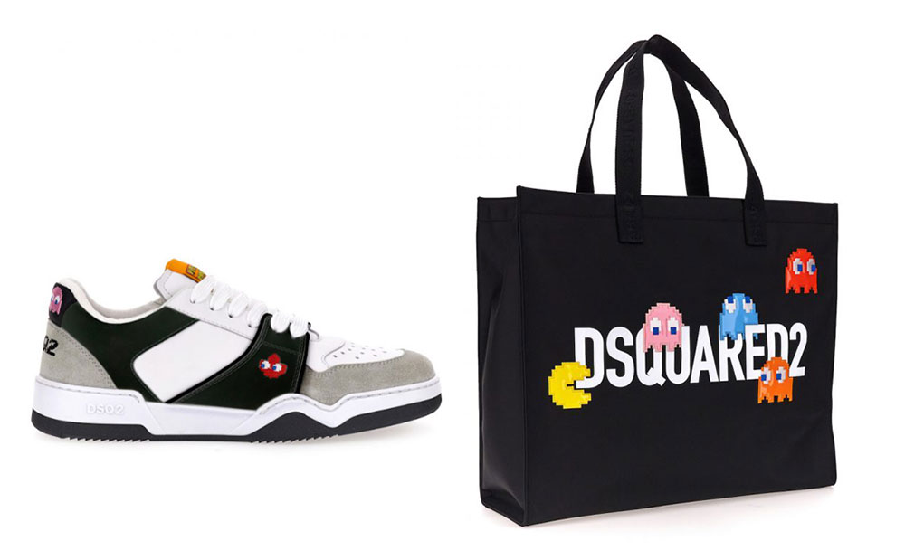 Dsquared2 sneakers and bags customized with the Pac-Man theme