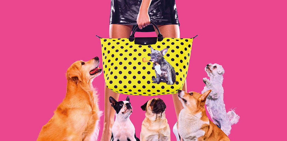 Longchamp x Toiletpaper bags in candy pink, light blue and yellow