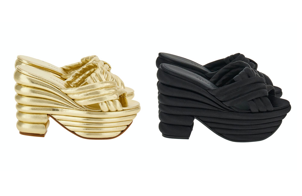 Color variants of the Ferragamo Rainbow sandal, from green to black