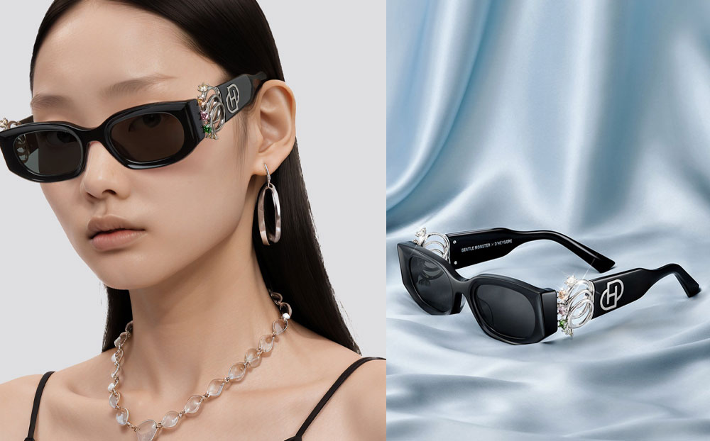 Temples with jewel details fused into the eyewear frame