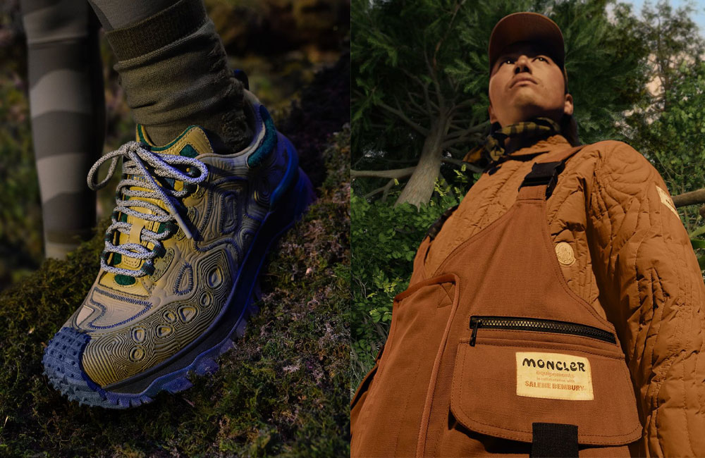 Moncler x Salehe Bembury pieces in sunset orange and moss green tones