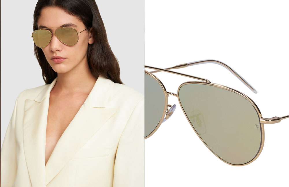Detail of the concave bio-based nylon lens on the Ray-Ban glasses