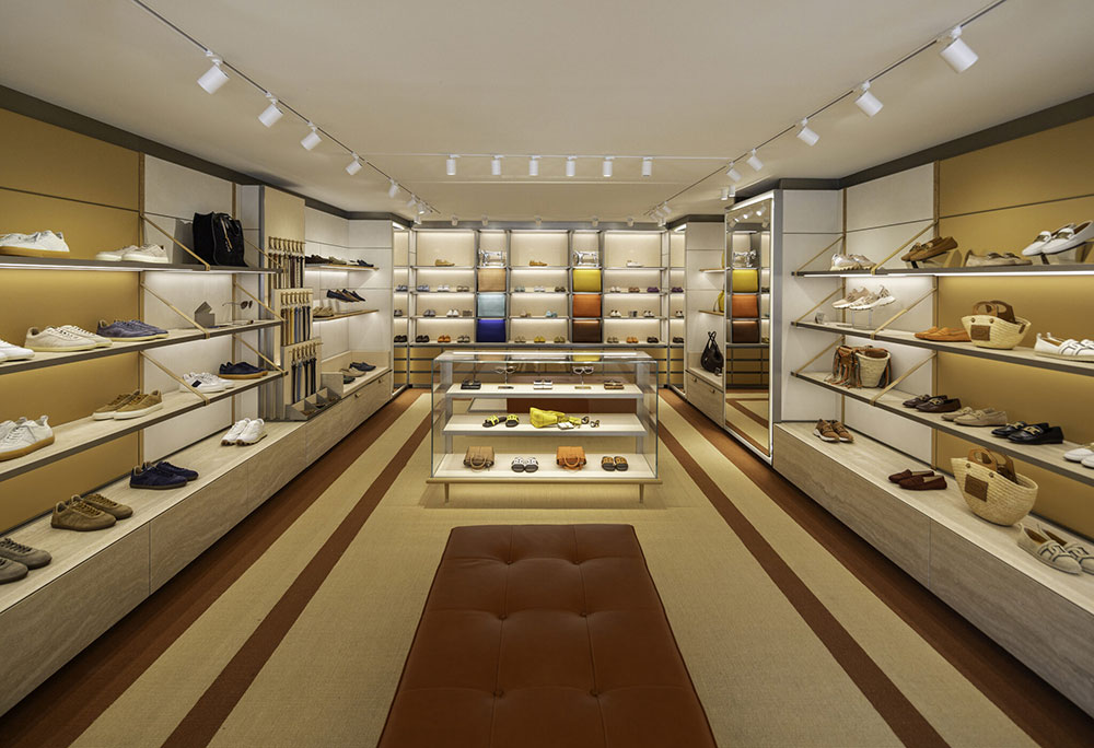 Elegant interior of the new Tod's boutique in Saint-Tropez
