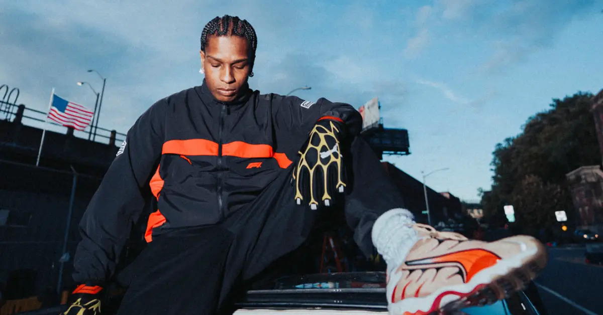 A$AP Rocky in the PUMA x F1 campaign blending car culture and streetwear