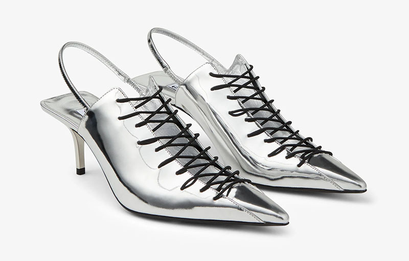 Jimmy Choo x Jean Paul Gaultier collaboration piece mixing couture codes and statement accessories