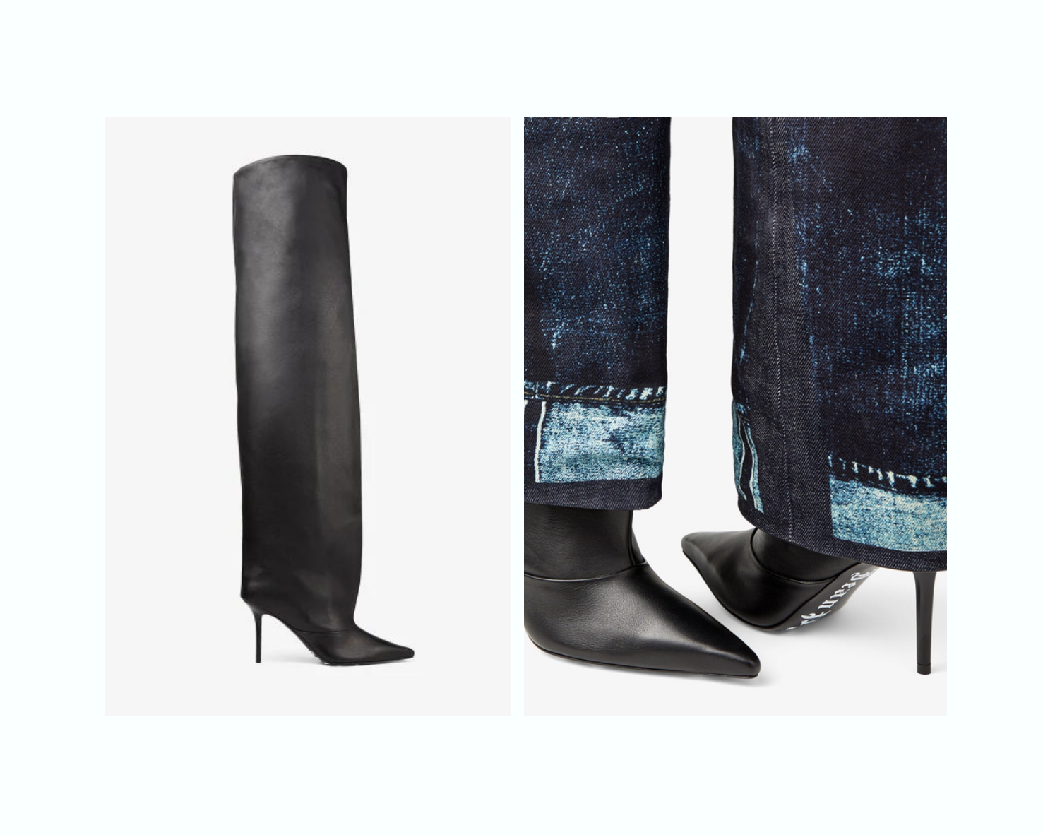 Stivale Knee Boot 90 in pelle con risvolto in denim