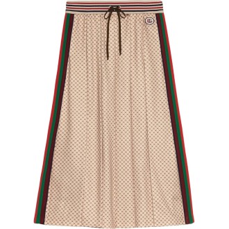 Gucci Web Stripe Logo Print Gg Midi Skirt