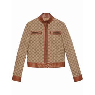 Gucci Cropped Canvas And Leather Jacket