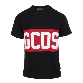 GCDS T-Shirt Uomo Nera Con Fascia Rossa Logata