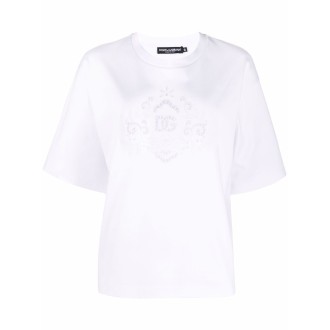 DOLCE & GABBANA T-shirt bianca in cotone con ricamo Dolce & Gabbana in pizzo sangallo