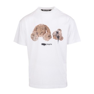 PALM ANGELS T-Shirt Bianca Con Stampa Teddy Occhi Di Stelle Uomo