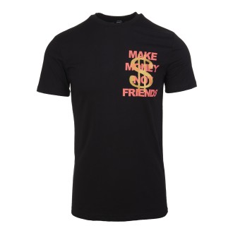 MAKE MONEY NOT FRIENDS T-Shirt Nera Con Logo Rosa Corallo e Dollaro Glitter Dorato