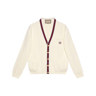 Gucci Knit Cotton V-Neck Cardigan With Web