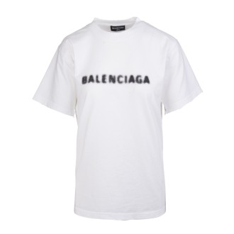 BALENCIAGA T-Shirt Blurry Linea Stretta Bianca Uomo