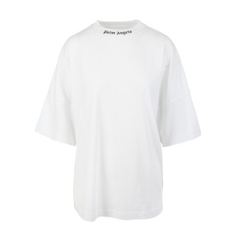 PALM ANGELS T-Shirt Oversize Bianca Con Logo Nero Donna