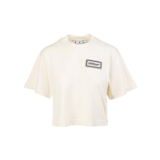 OFF-WHITE T-Shirt Cropped Avorio Con Applicazione Logata Donna