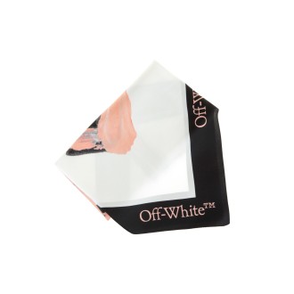 OFF-WHITE Foulard Bianco e Nero In Seta Con Logo e Frecce Rosa