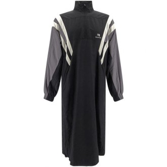 BALENCIAGA giacca sportiva lunga in poliammide nera e grigia con logo Balenciaga