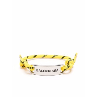BALENCIAGA Bracciale in ottone argentato e cotone giallo con logo Balenciaga.