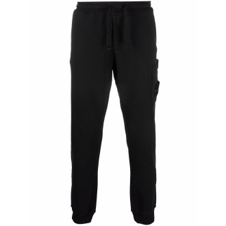 STONE ISLAND Pantaloni sportivi neri in cotone con coulisse in vita elasticizzata