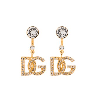 DOLCE & GABBANA Orecchini pendenti con logo DG in ottone dorato e cristalli Swarovski