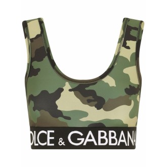 DOLCE & GABBANA crop top verde camouflage con logo nero Dolce & Gabbana