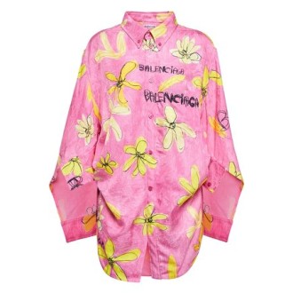 BALENCIAGA Camicia rosa oversize con stampa floreale a fiori gialli