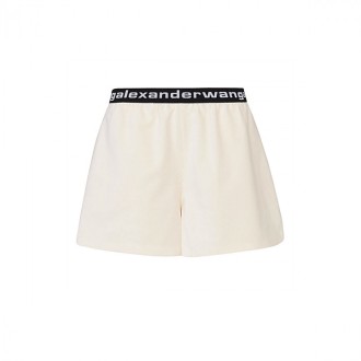 T By Alexander Wang - White Cotton Blend Track Shorts