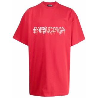 BALENCIAGA T-shirt rossa in cotone con stampa in stile graffiti Balenciaga