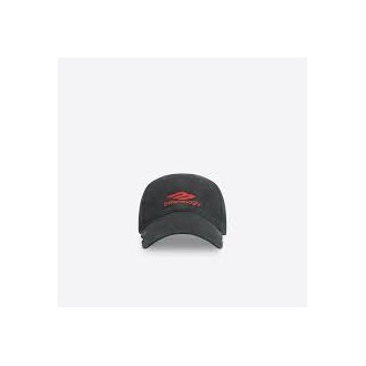 BALENCIAGA cappello da baseball nero con visiera curva e logo Balenciaga rosso