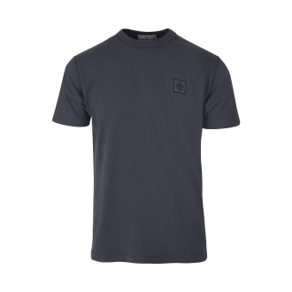 STONE ISLAND T-Shirt Regular Fit Blu Scuro Uomo Con Patch Rosa dei Venti Stone Island