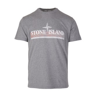 STONE ISLAND T-Shirt Uomo Grigio Melange Con Stampa 