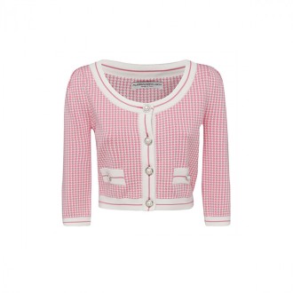 Alessandra Rich - Pink And White Cotton Blend Cardigan