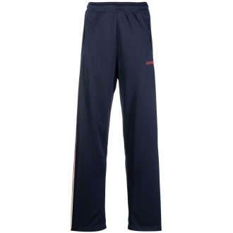 GANNI pantaloni sportivi a righe blu navy con logo Ganni rosso ricamato