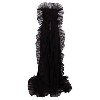 Rochas Long Dress with Ruched Edge 42