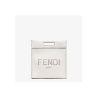 FENDI shopping bag media in pelle grigio chiaro con logo Fendi