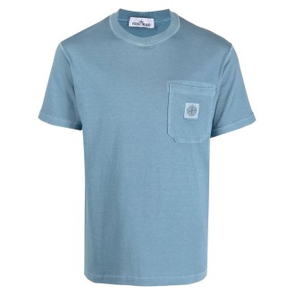 STONE ISLAND T-shirt blu avion in cotone con patch Compass
