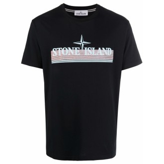 STONE ISLAND T-shirt nera in cotone con logo Stone Island