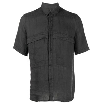TRANSIT camicia a maniche corte con taschino sul petto in lino grigio antracite