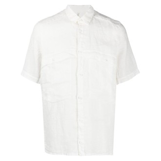 TRANSIT camicia a maniche corte con taschino sul petto in lino bianco