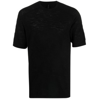 TRANSIT t-shirt girocollo nera in cotone e lino effetto invecchiato
