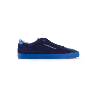 DOLCE & GABBANA sneakers in pelle e camoscio blu con lettering Dolce & Gabbana dorato laterale