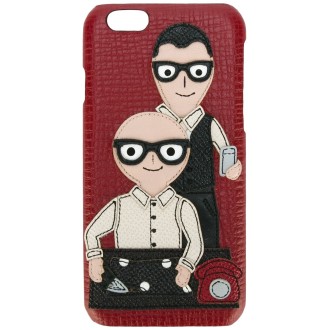 DOLCE & GABBANA case per iPhone 6 con patch cartoon di Domenico Dolce & Stefano Gabbana in pelle rossa