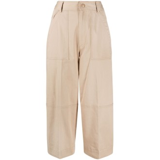 MONCLER Pantaloni cropped con pannelli in cotone elasticizzato beige
