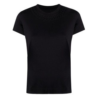 GIVENCHY T-shirt in jersey nero con finta catena in rilievo sul collo