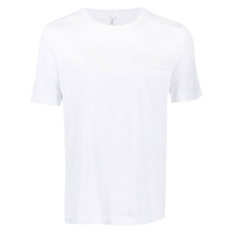 TRANSIT T-shirt girocollo bianca in cotone e lino effetto stropicciato