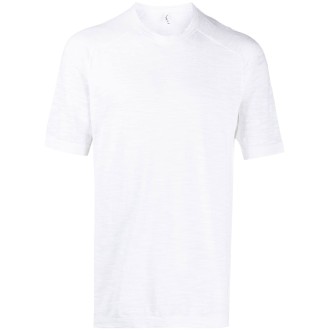 TRANSIT T-shirt girocollo bianca in cotone e lino effetto rovescio