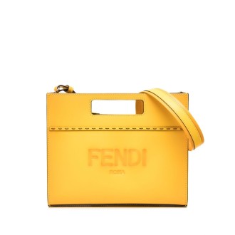 FENDI Borsa a tracolla in pelle giallo banana con logo Fendi