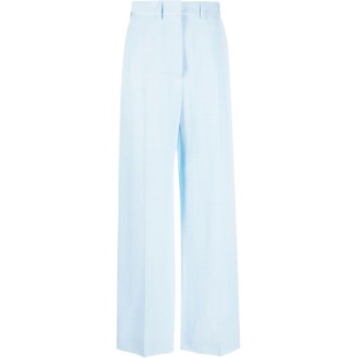 CASABLANCA Pantaloni azzurri a vita alta in cotone e seta a gamba larga